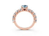 Rose gold Oval Cut Aquamarine Prong Setting with Side Stones on a Pave Band_3