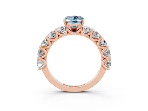 Rose gold Oval Cut Aquamarine Prong Setting with Side Stones on a Pave Band_3