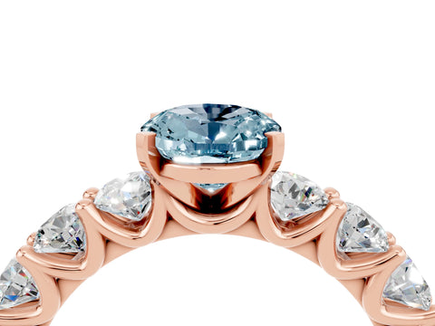 Rose gold Oval Cut Aquamarine Prong Setting with Side Stones on a Pave Band_4