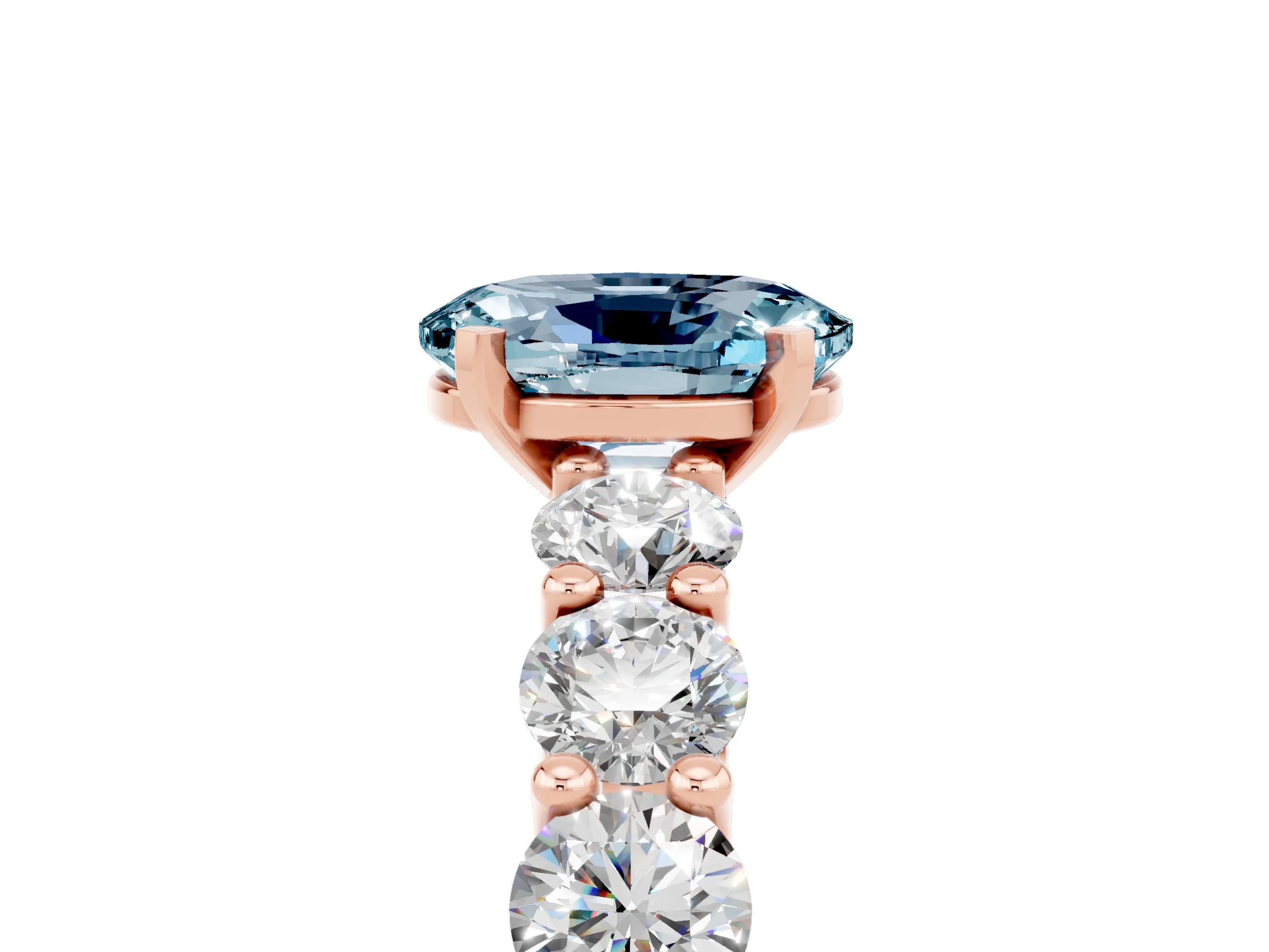 Rose gold Oval Cut Aquamarine Prong Setting with Side Stones on a Pave Band_5