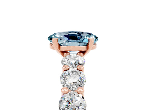 Rose gold Oval Cut Aquamarine Prong Setting with Side Stones on a Pave Band_5