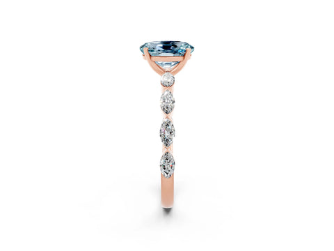 Rose gold Oval Cut Aquamarine Ring with Marquise Side Stones and Prong Setting_2