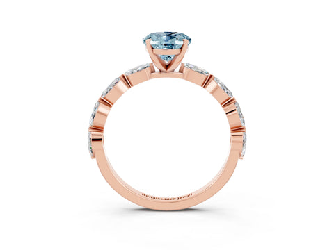 Rose gold Oval Cut Aquamarine Ring with Marquise Side Stones and Prong Setting_3