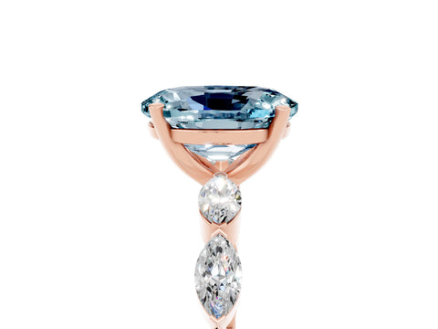 Rose gold Oval Cut Aquamarine Ring with Marquise Side Stones and Prong Setting_5