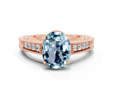 Rose gold Oval Cut Aquamarine Ring with Milgrain Pavé Band and Four-Prong Setting_12