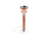 Rose gold Oval Cut Aquamarine Ring with Milgrain Pavé Band and Four-Prong Setting_14