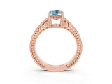 Rose gold Oval Cut Aquamarine Ring with Milgrain Pavé Band and Four-Prong Setting_15