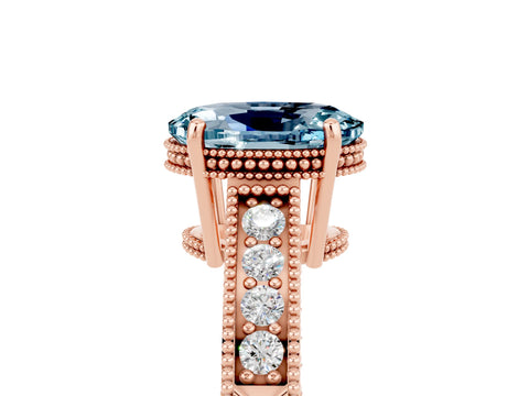 Rose gold Oval Cut Aquamarine Ring with Milgrain Pavé Band and Four-Prong Setting_17