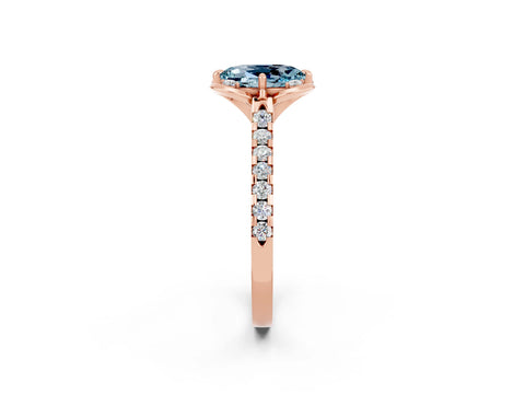 Rose gold Oval Cut Aquamarine Ring with Pavé Band and Floral Prong Setting_2