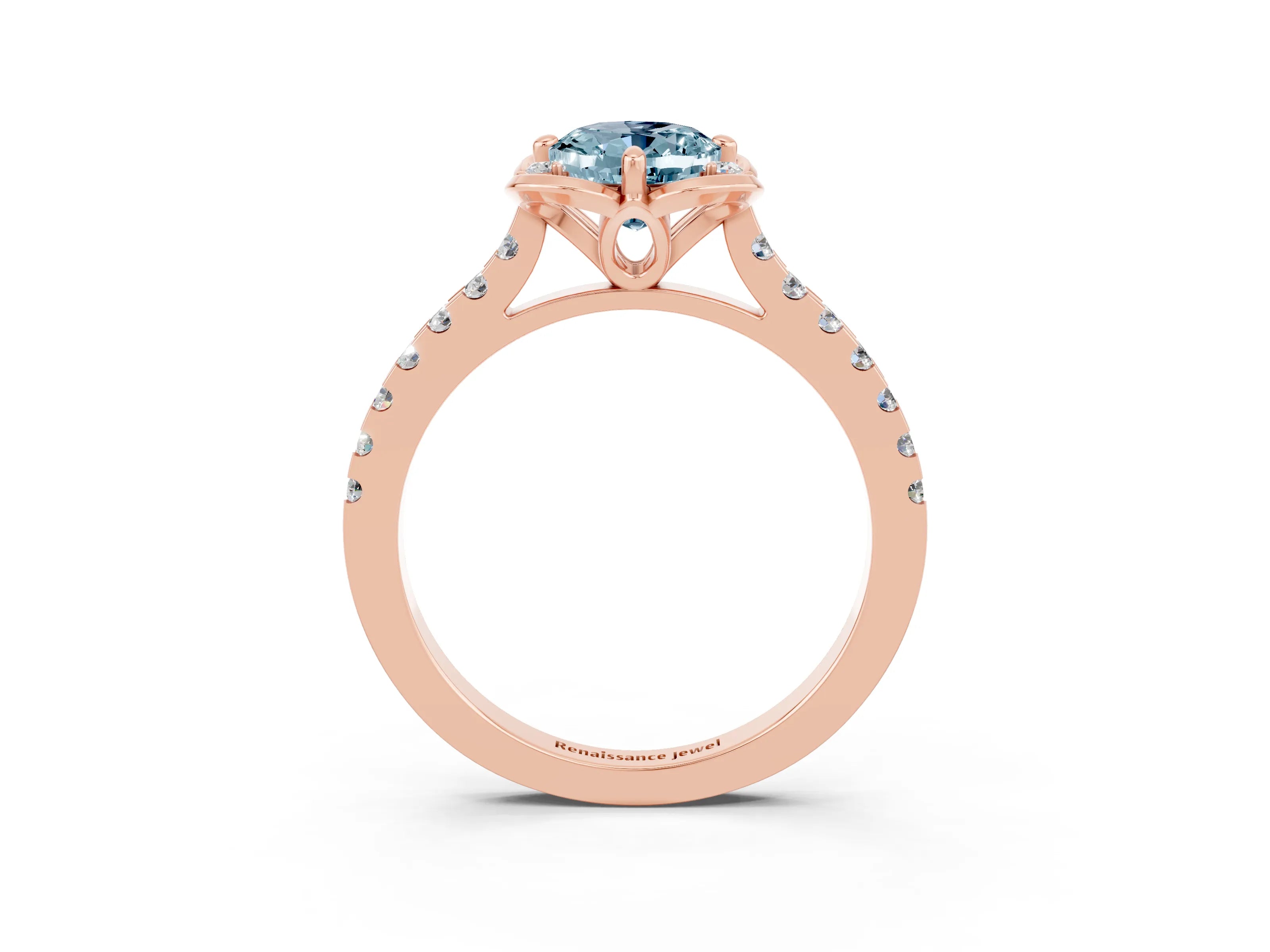 Rose gold Oval Cut Aquamarine Ring with Pavé Band and Floral Prong Setting_3