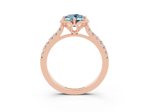 Rose gold Oval Cut Aquamarine Ring with Pavé Band and Floral Prong Setting_3