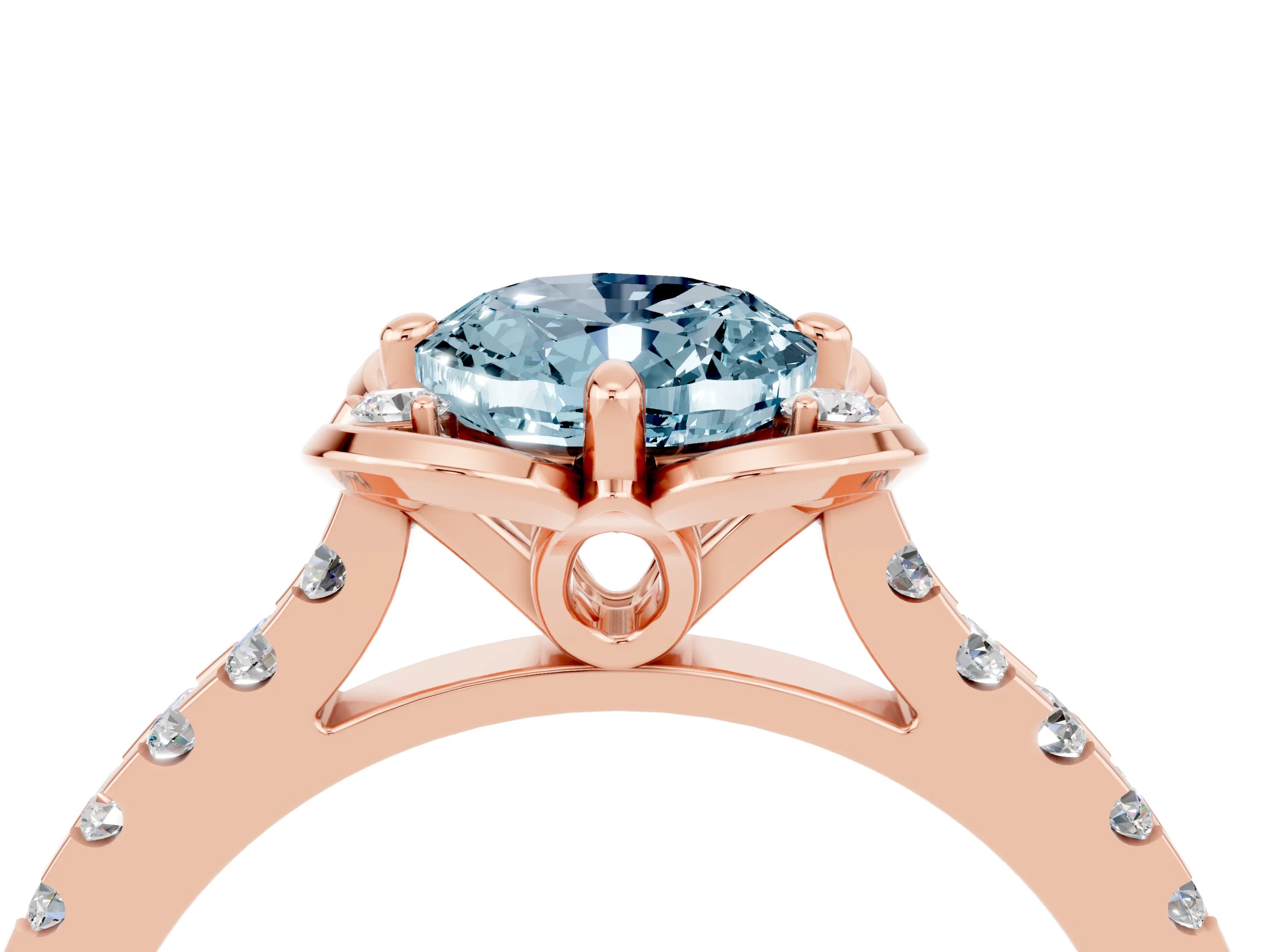 Rose gold Oval Cut Aquamarine Ring with Pavé Band and Floral Prong Setting_4