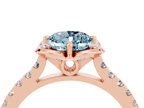 Rose gold Oval Cut Aquamarine Ring with Pavé Band and Floral Prong Setting_4