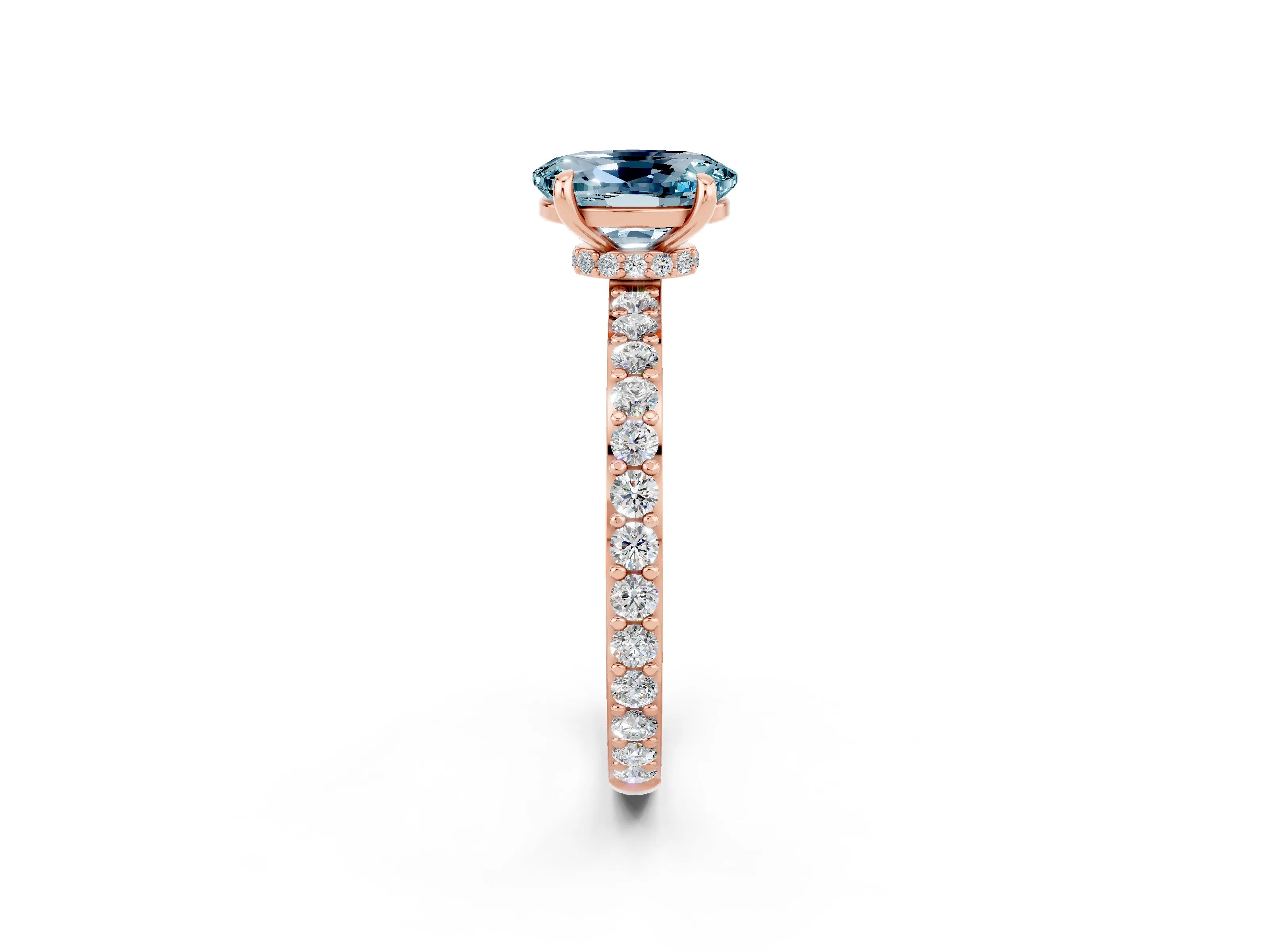 Rose gold Oval Cut Aquamarine Ring with Pavé Band and Four-Prong Setting_2