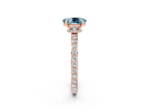 Rose gold Oval Cut Aquamarine Ring with Pavé Band and Four-Prong Setting_2