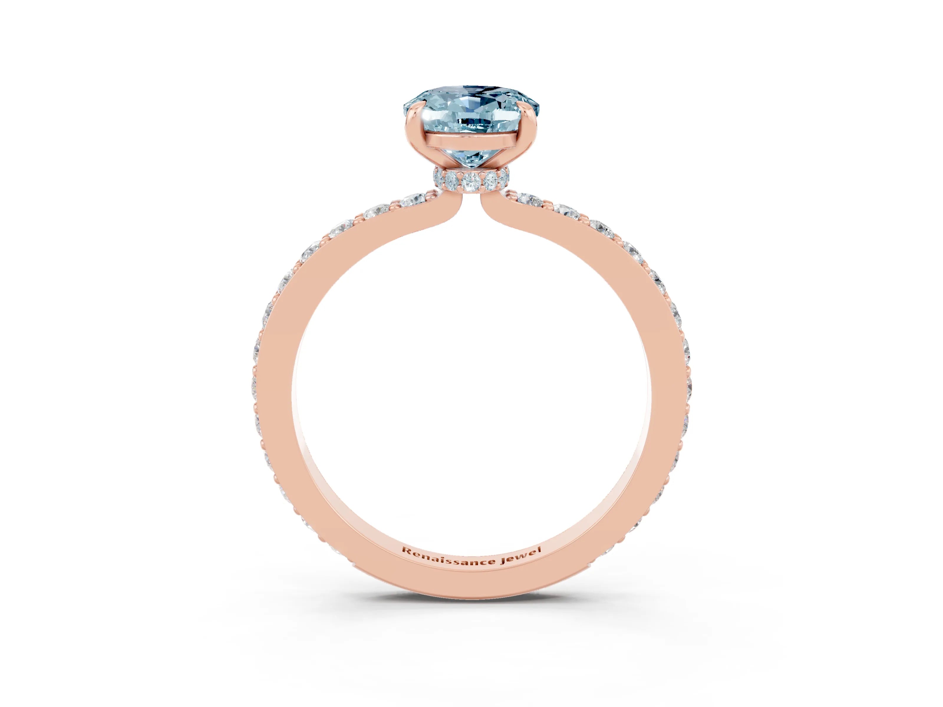 Rose gold Oval Cut Aquamarine Ring with Pavé Band and Four-Prong Setting_3