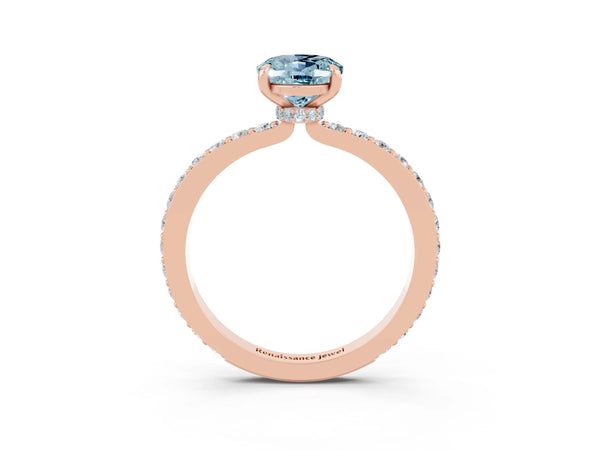 Rose gold Oval Cut Aquamarine Pavé Engagement Ring with Round  Accents and Prong Setting