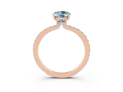 Rose gold Oval Cut Aquamarine Ring with Pavé Band and Four-Prong Setting_3