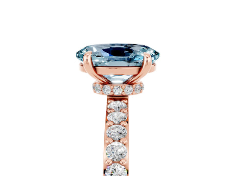 Rose gold Oval Cut Aquamarine Ring with Pavé Band and Four-Prong Setting_5