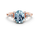 Rose gold Oval Cut Aquamarine Ring with Side Stones and Four-Prong Setting_72