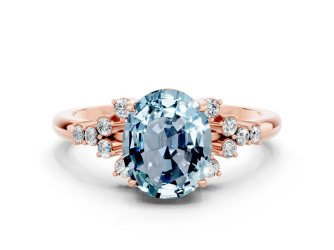 Rose gold Oval Cut Aquamarine Ring with Side Stones and Four-Prong Setting_72