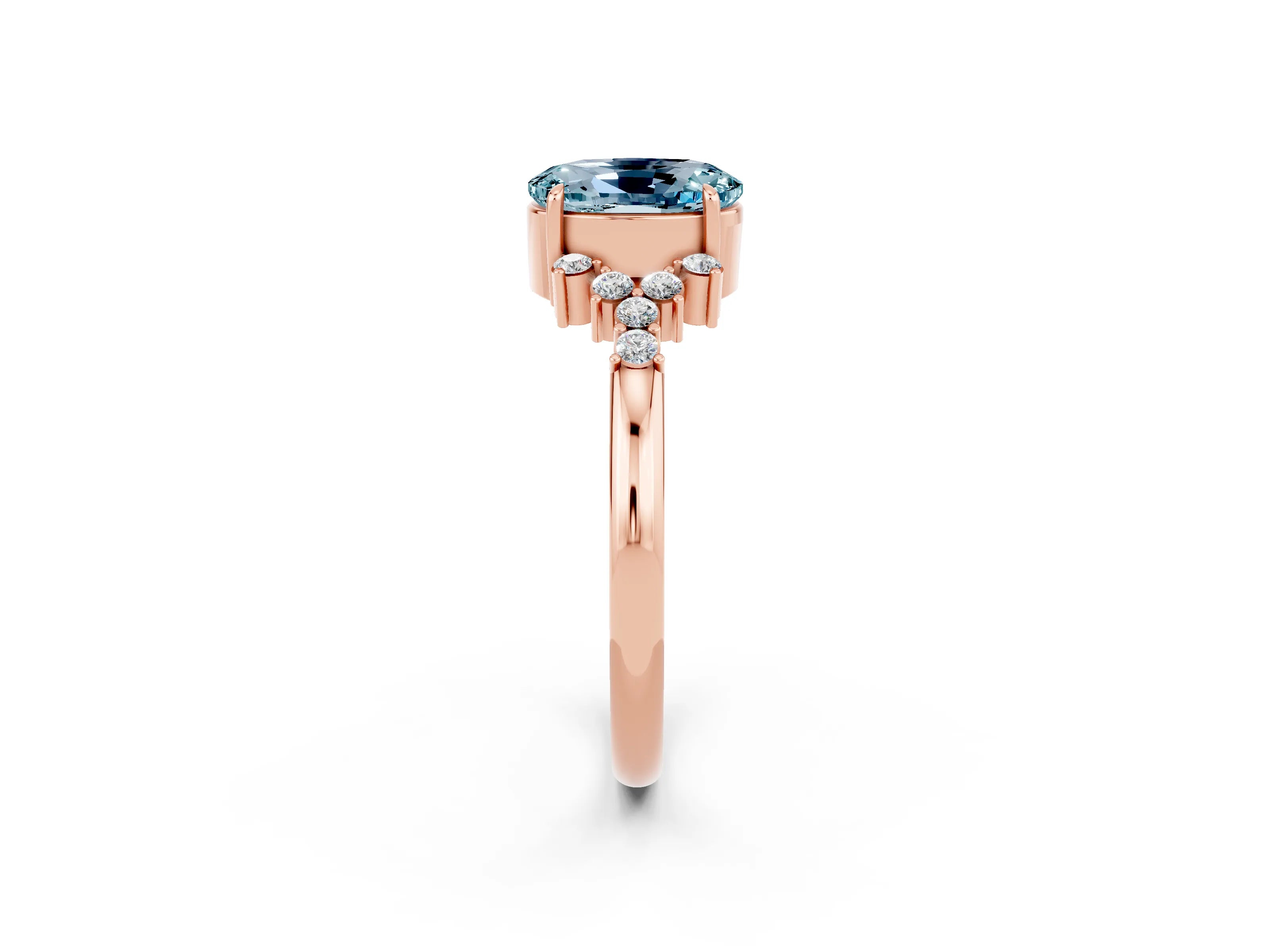 Rose gold Oval Cut Aquamarine Ring with Side Stones and Four-Prong Setting_74