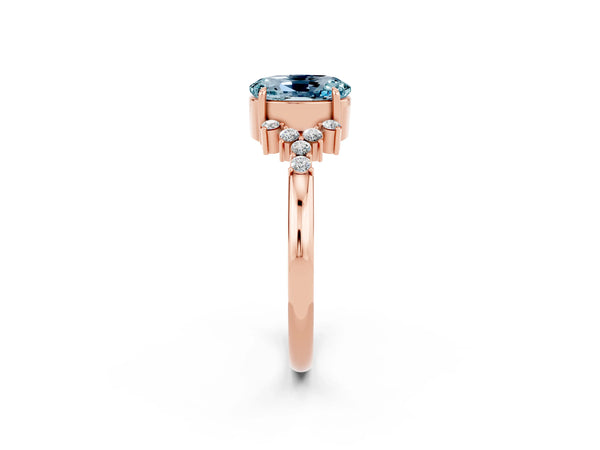 Rose gold Oval Cut Aquamarine Ring with Side Stones and Four-Prong Setting