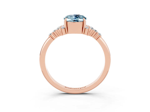 Rose gold Oval Cut Aquamarine Ring with Side Stones and Four-Prong Setting_75