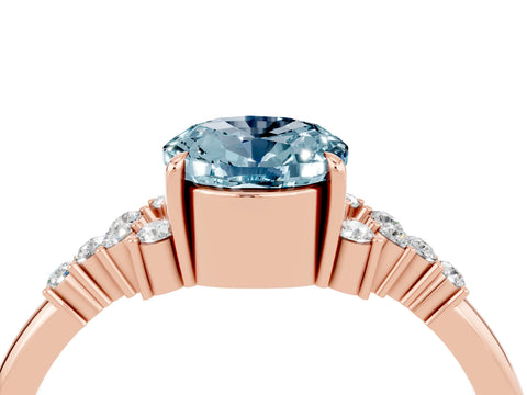 Rose gold Oval Cut Aquamarine Ring with Side Stones and Four-Prong Setting_76