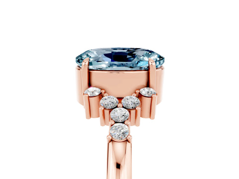 Rose gold Oval Cut Aquamarine Ring with Side Stones and Four-Prong Setting_77