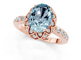 Rose gold Oval Cut Aquamarine Scalloped Halo Engagement Ring with Round Shared Prong Band_13