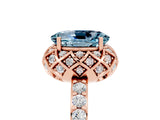 Rose gold Oval Cut Aquamarine Scalloped Halo Engagement Ring with Round Shared Prong Band_17