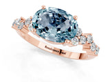 Rose gold Oval Cut Aquamarine Scattered Round Accent Ring with Prong Setting_13