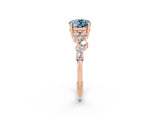 Rose gold Oval Cut Aquamarine Scattered Round Accent Ring with Prong Setting_14