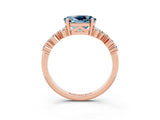 Rose gold Oval Cut Aquamarine Scattered Round Accent Ring with Prong Setting_15