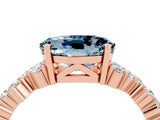 Rose gold Oval Cut Aquamarine Scattered Round Accent Ring with Prong Setting_16