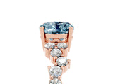 Rose gold Oval Cut Aquamarine Scattered Round Accent Ring with Prong Setting_17