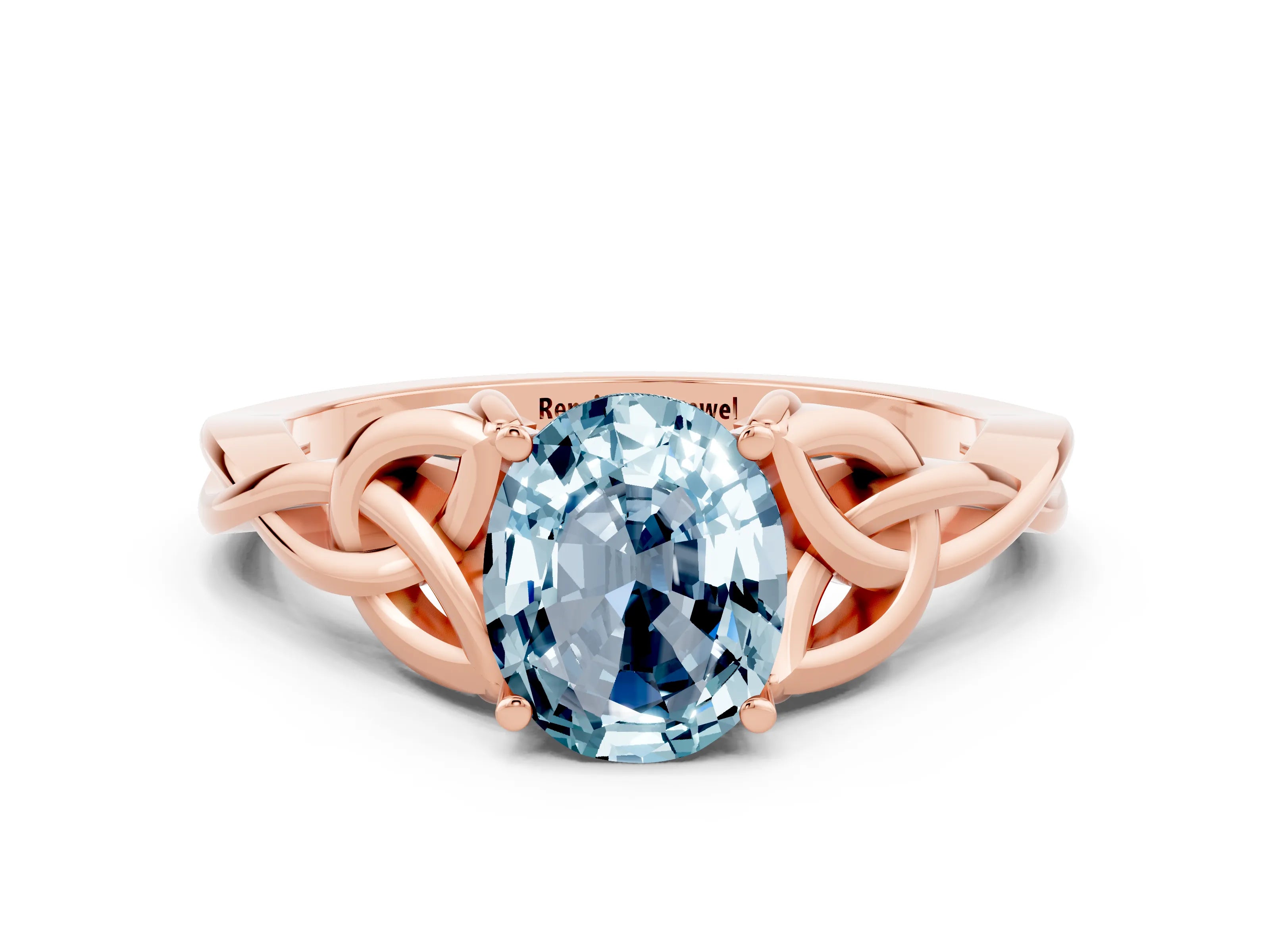 Rose gold Oval Cut Aquamarine Solitaire Celtic Knot Ring with Four-Prong Setting_12
