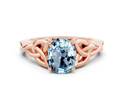 Rose gold Oval Cut Aquamarine Solitaire Celtic Knot Ring with Four-Prong Setting_12
