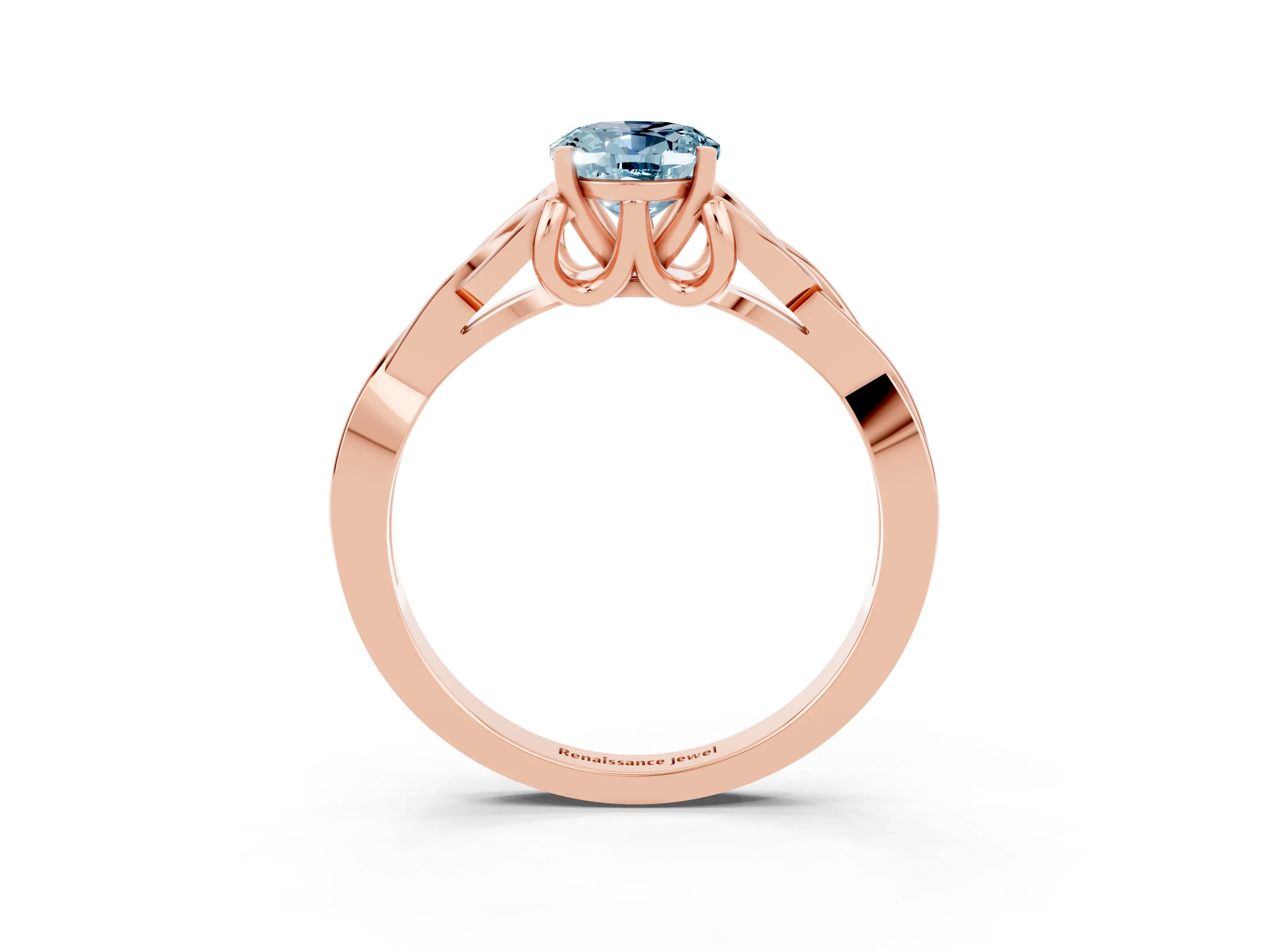 Rose gold Oval Cut Aquamarine Solitaire Celtic Knot Ring with Four-Prong Setting_15