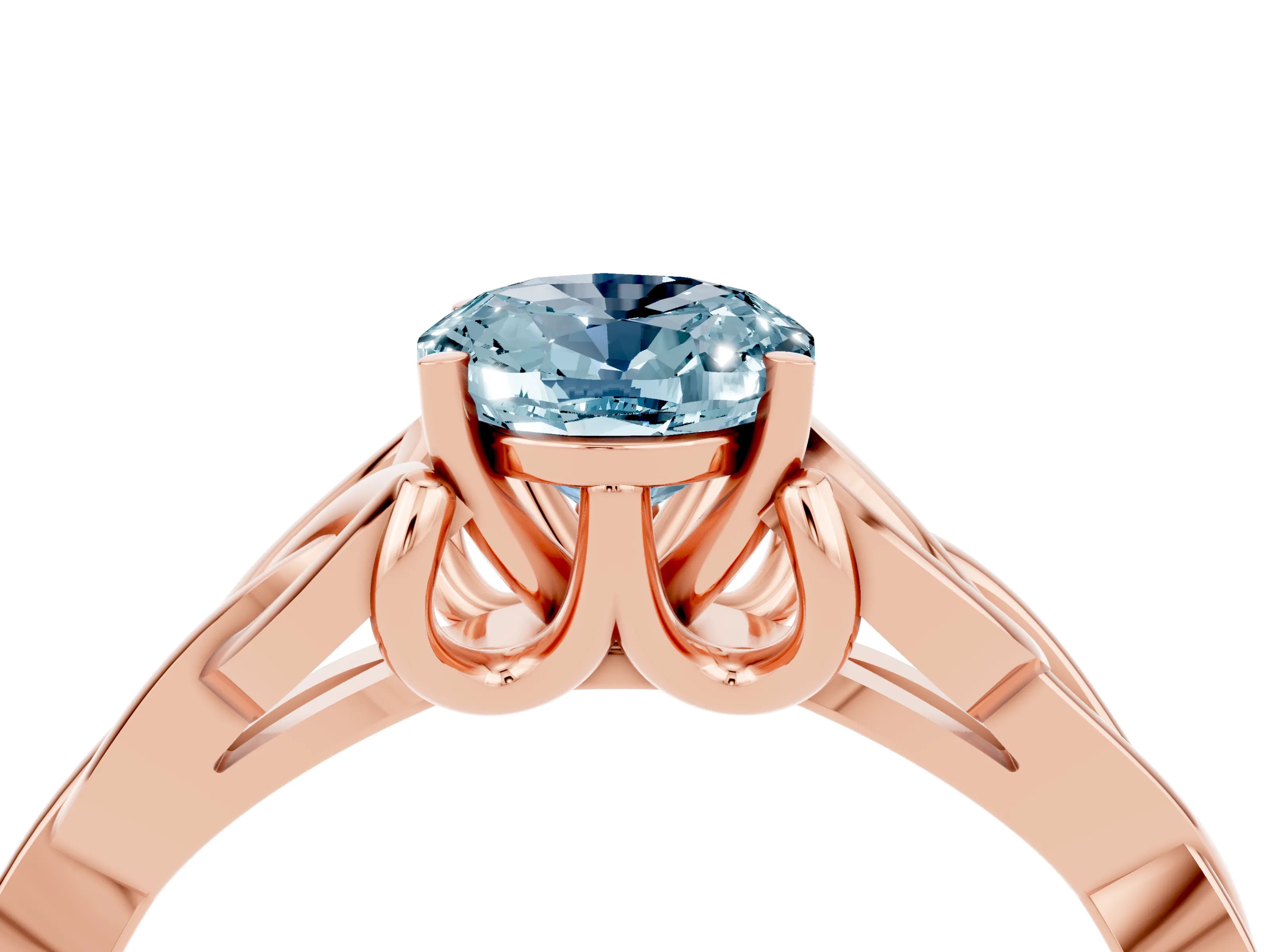 Rose gold Oval Cut Aquamarine Solitaire Celtic Knot Ring with Four-Prong Setting_16