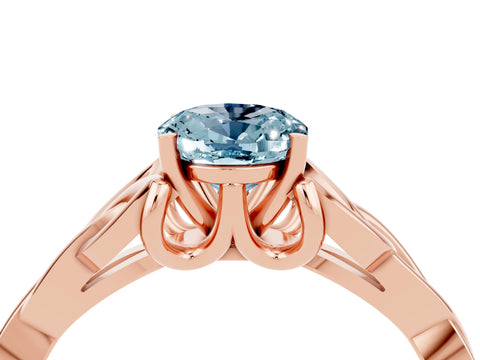 Rose gold Oval Cut Aquamarine Solitaire Celtic Knot Ring with Four-Prong Setting_16