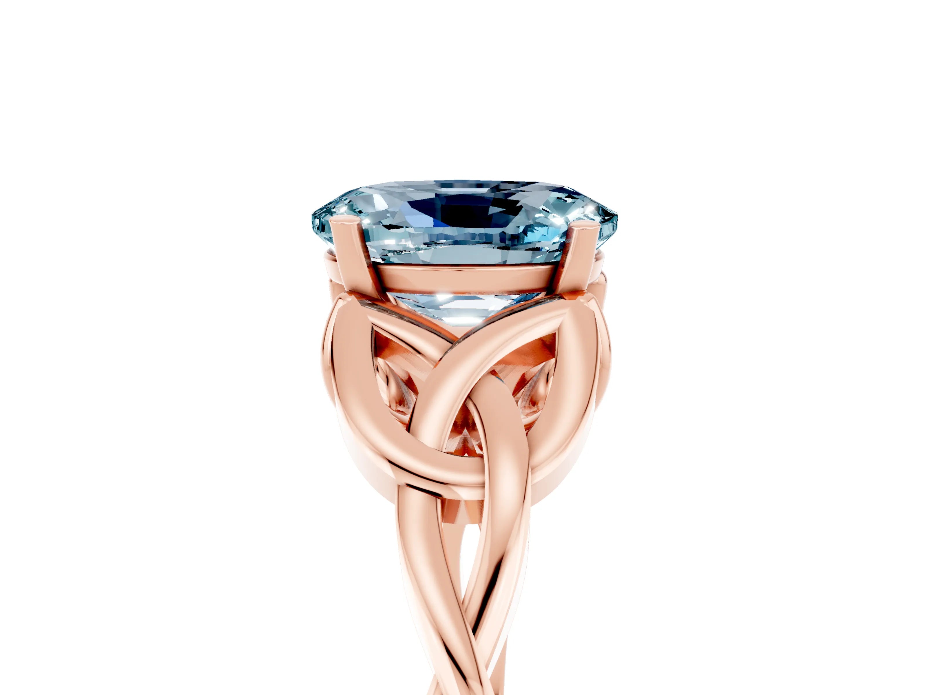 Rose gold Oval Cut Aquamarine Solitaire Celtic Knot Ring with Four-Prong Setting_17
