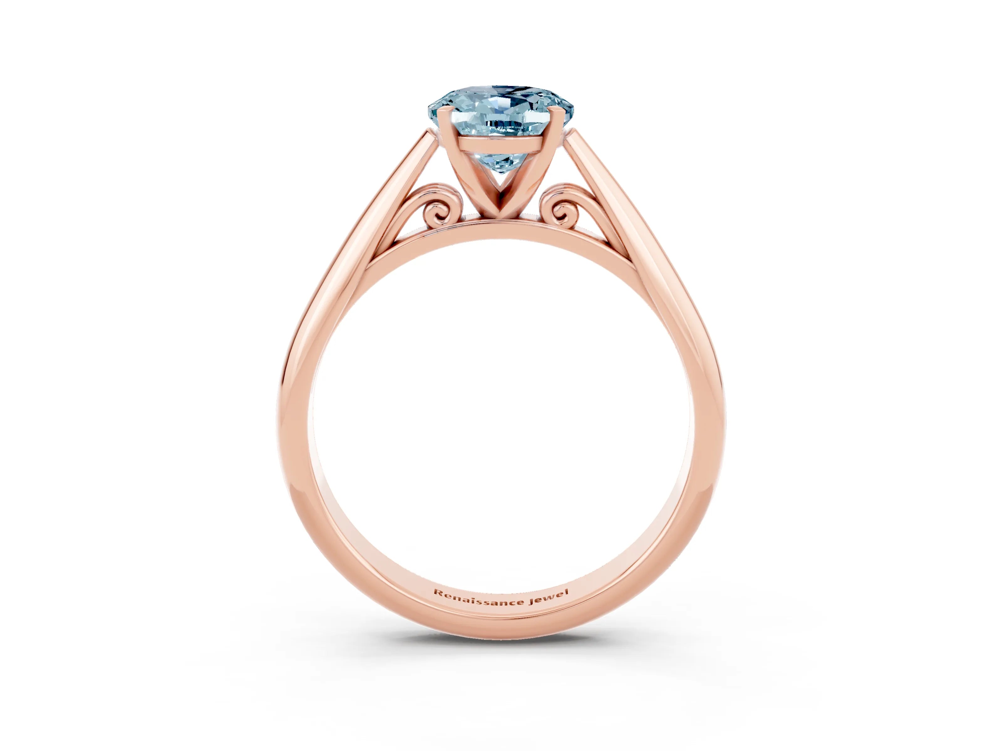 Rose gold Oval Cut Aquamarine Solitaire Engagement Ring with Cathedral Setting and Four-Prong Mount_15