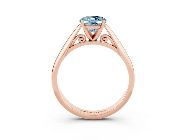 Rose gold Oval Cut Aquamarine Solitaire Engagement Ring with Cathedral Setting and Four-Prong Mount