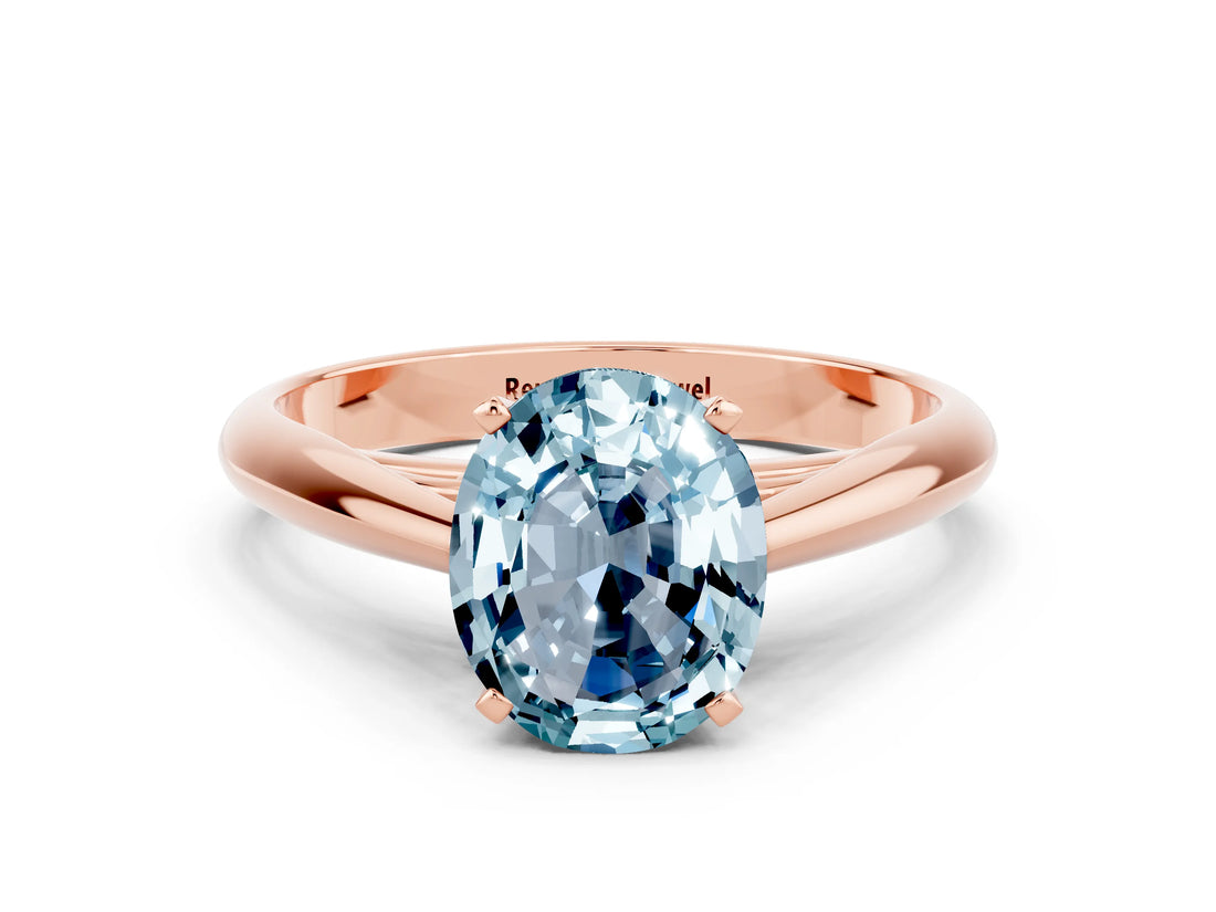 Rose gold Oval Cut Aquamarine Solitaire Engagement Ring with Cathedral Setting and Four-Prong Mount_66