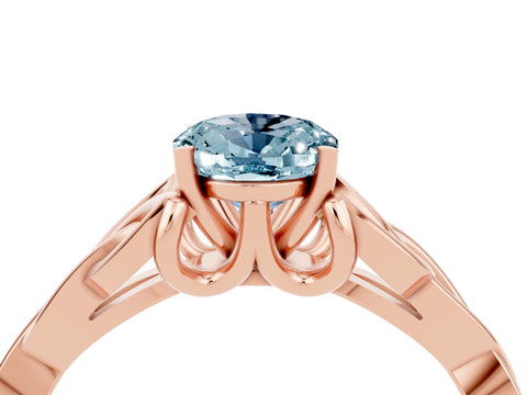 Rose gold Oval Cut Aquamarine Solitaire Engagement Ring with Celtic Knot Band and Four-Prong Setting_4