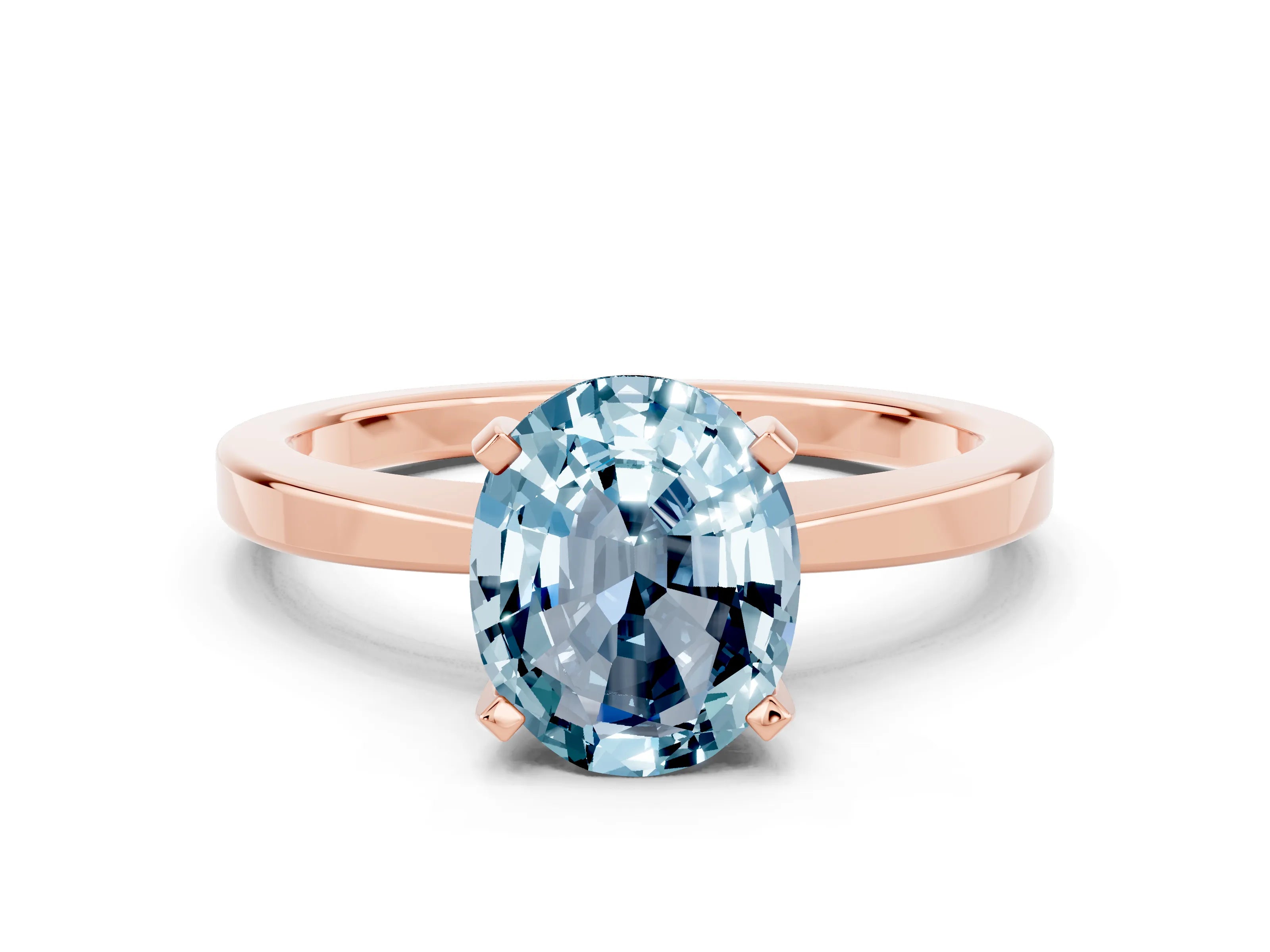Rose gold Oval Cut Aquamarine Solitaire Engagement Ring with Classic Band and Four-Prong Setting_24