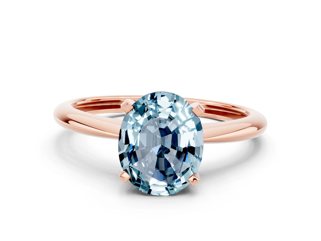 Rose gold Oval Cut Aquamarine Solitaire Engagement Ring with Classic Band and Four-Prong Setting_24