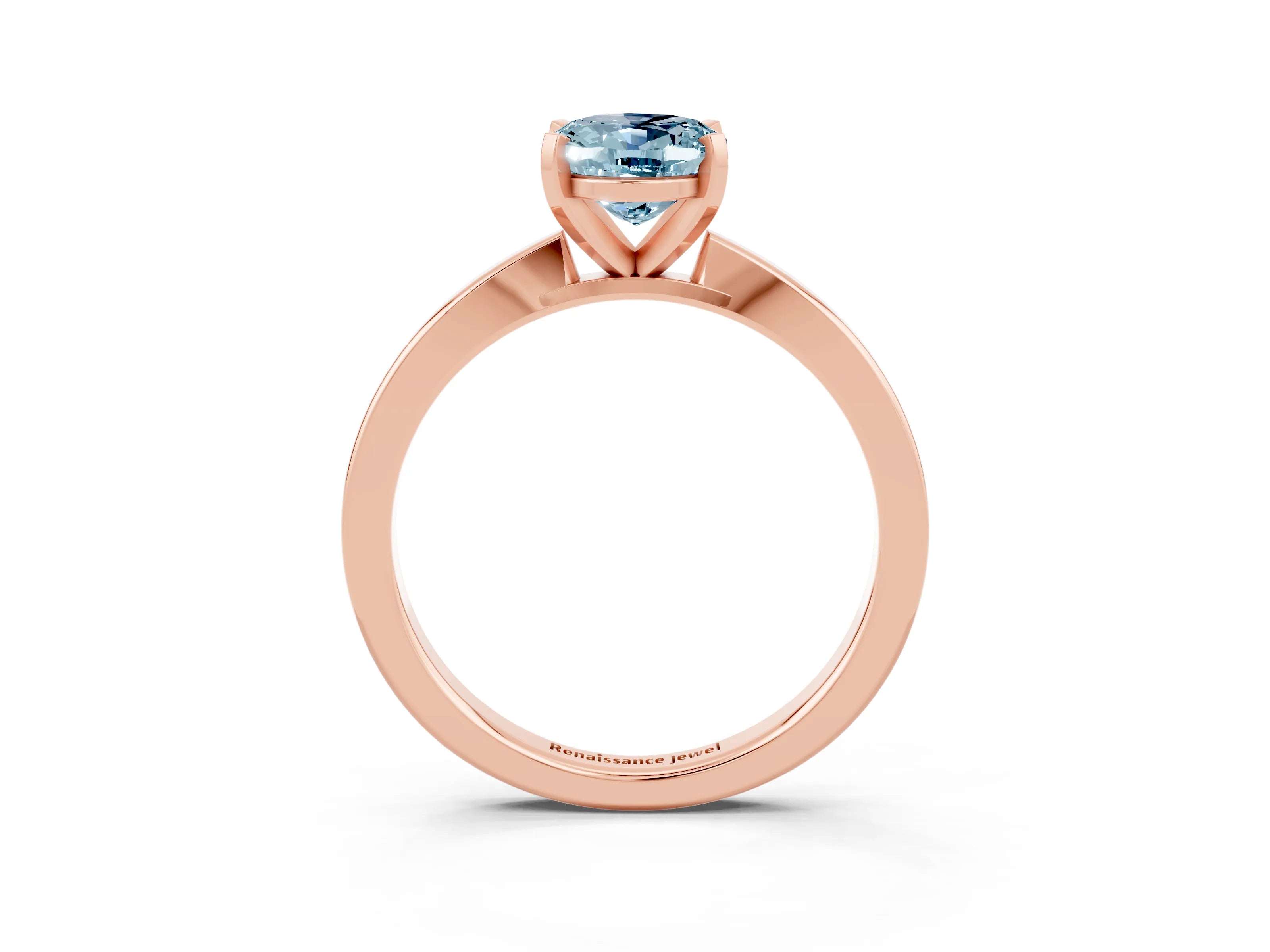 Rose gold Oval Cut Aquamarine Solitaire Engagement Ring with Classic Band and Four-Prong Setting_27